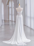 Niulatu Sheath Strapless Sleeveless White Satin Wedding Dresses With Ruffles HZ1110