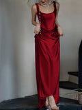 Niulatu A-line Square Neckline Satin Red Long Evening Dress Prom Dress HZ1110