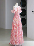 Niulatu Style A-line Off Shoulder Strapless Pink Long Evening Dress Prom Dress HZ1110