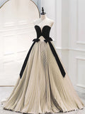 Niulatu Ball Gown Strapless Tulle Layers Long Champagne Ruffles Prom Dresses Sweet 16 Dresses With Gloves HZ1110