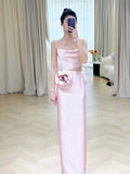 Niulatu A-line Spaghetti Straps Satin Pink Long Evening Dress Prom Dress HZ1110