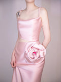 Niulatu A-line Spaghetti Straps Satin Pink Long Evening Dress Prom Dress HZ1110