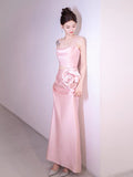 Niulatu A-line Spaghetti Straps Satin Pink Long Evening Dress Prom Dress HZ1110