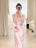 Niulatu A-line Spaghetti Straps Satin Pink Long Evening Dress Prom Dress HZ1110