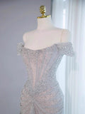 Niulatu Mermaid Off The Shoulder Sequin Evening Dress Long Prom Dresses Party Dress With Beads HZ1110