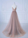 Niulatu A-Line Spaghetti Straps Tulle Long Prom Dress Evening Dress HZ1110