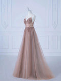 Niulatu A-Line Spaghetti Straps Tulle Long Prom Dress Evening Dress HZ1110