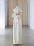 Niulatu Sheath Strapless Sleeveless Ivory Satin Wedding Dresses With Ruffles HZ1110