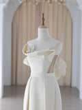Niulatu Sheath Strapless Sleeveless Ivory Satin Wedding Dresses With Ruffles HZ1110