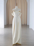 Niulatu Sheath Strapless Sleeveless Ivory Satin Wedding Dresses With Ruffles HZ1110