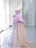 Niulatu A line Off The Shoulder Pink Satin Ruffles Long Prom Dress Evening Dress HZ1110