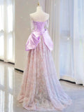 Niulatu A line Off The Shoulder Pink Satin Ruffles Long Prom Dress Evening Dress HZ1110