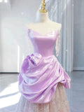 Niulatu A line Off The Shoulder Pink Satin Ruffles Long Prom Dress Evening Dress HZ1110