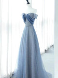 Niulatu A Line Off The Shoulder Blue Sequin Long Prom Dress Evening Dresses HZ1110