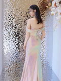 Niulatu Mermaid Off The Shoulder Pink Sequin Long Prom Dress Evening Dresses HZ1110