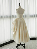 Niulatu High Low Straps Sleeveless Ivory Satin Wedding Dresses With Ruffles HZ1110