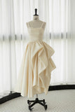 Niulatu High Low Straps Sleeveless Ivory Satin Wedding Dresses With Ruffles HZ1110
