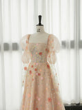 Niulatu A Line Strapless Neckline Floral Lace Long Prom Dress Evening Dresses HZ1110