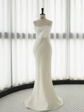 Niulatu Mermaid Strapless Sleeveless White Satin Wedding Dresses With Ruffles HZ1110