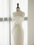 Niulatu Mermaid Strapless Sleeveless White Satin Wedding Dresses With Ruffles HZ1110