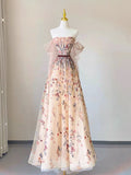 Niulatu A Line Strapless Off The Shoulder Floral Lace Long Prom Dress Evening Dresses HZ1110