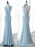 Niulatu Mermaid V Neckline Blue Backless Pearls Long Prom Dress Evening Dresses HZ1110