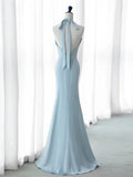 Niulatu Mermaid V Neckline Blue Backless Pearls Long Prom Dress Evening Dresses HZ1110