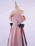 Niulatu Ball Gown Off The Shoulder Pink Satin Long Prom Dress Evening Dresses HZ1110