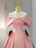 Niulatu Ball Gown Off The Shoulder Pink Satin Long Prom Dress Evening Dresses HZ1110