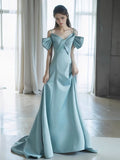 Niulatu A Line Spaghetti Straps Light Sky Blue Satin Long Prom Dress Evening Dresses HZ1110