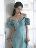 Niulatu A Line Spaghetti Straps Light Sky Blue Satin Long Prom Dress Evening Dresses HZ1110