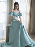 Niulatu A Line Spaghetti Straps Light Sky Blue Satin Long Prom Dress Evening Dresses HZ1110