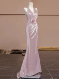 Niulatu Sheath V Neckline Pink Sequin Long Prom Dress Evening Dresses With Flowers HZ1110