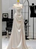 Niulatu Mermaid Strapless Short Sleeves White Satin Wedding Dresses With Ruffles HZ1110