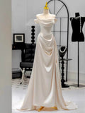 Niulatu Mermaid Strapless Short Sleeves White Satin Wedding Dresses With Ruffles HZ1110