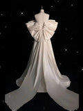 Niulatu A line Off The Shoulder Half Sleeves Satin Wedding Dresses With Ruffles HZ1110