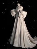 Niulatu A line Off The Shoulder Half Sleeves Satin Wedding Dresses With Ruffles HZ1110