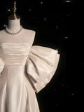 Niulatu A line Off The Shoulder Half Sleeves Satin Wedding Dresses With Ruffles HZ1110