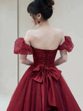 Niulatu Ball Gown Sweetheart Burgundy Short Sleeves Long Prom Dress Evening Dresses HZ1110