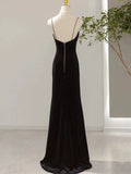 Niulatu Mermaid Spaghetti Straps Black Long Prom Dresses Evening Dress HZ1110