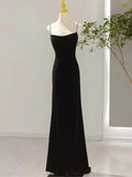 Niulatu Mermaid Spaghetti Straps Black Long Prom Dresses Evening Dress HZ1110