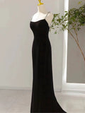 Niulatu Mermaid Spaghetti Straps Black Long Prom Dresses Evening Dress HZ1110
