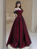 Niulatu Ball Gown Off The Shoulder Red Tulle Long Prom Dresses Evening Dress HZ1110