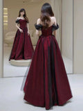 Niulatu Ball Gown Off The Shoulder Red Tulle Long Prom Dresses Evening Dress HZ1110