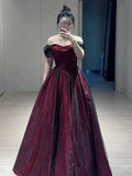 Niulatu Ball Gown Off The Shoulder Red Tulle Long Prom Dresses Evening Dress HZ1110