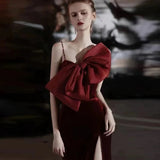 Niulatu Mermaid Spaghetti Straps Burgundy Long Prom Dress Evening Dresses HZ1110