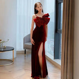Niulatu Mermaid Spaghetti Straps Burgundy Long Prom Dress Evening Dresses HZ1110