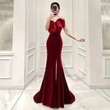 Niulatu Mermaid Spaghetti Straps Burgundy Long Prom Dress Evening Dresses HZ1110
