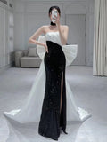 Niulatu Mermaid Strapless Black Sequin Long Prom Dress Evening Dresses HZ1110