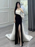 Niulatu Mermaid Strapless Black Sequin Long Prom Dress Evening Dresses HZ1110